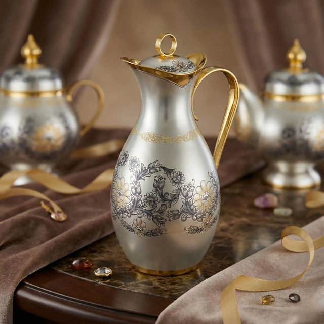 Wasserkaraffe 925 Silber vergoldet & Niello – Astra Classic 1 Liter