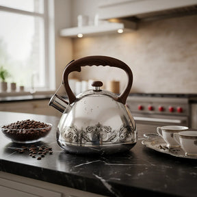 Wasserkocher aus 925 Silber mit Niello - Verzierung "Seidenschwanz"