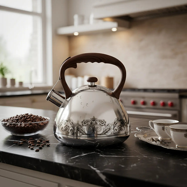 Wasserkocher aus 925 Silber mit Niello - Verzierung "Seidenschwanz"