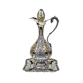 Weinkaraffe mit passendem Silbertablett – 925 Silber, vergoldet, Signature Kollektion.