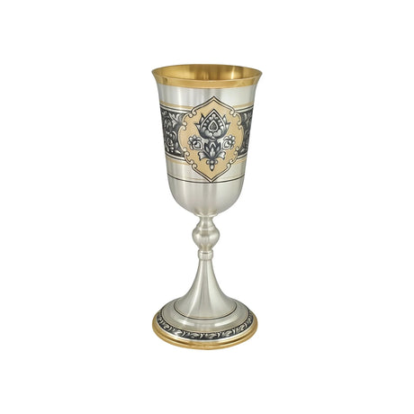 Weinpokal 925 Silber vergoldet Niello — Einzelteil mit goldenem Kelchinneren und floralem Niello-Goldband, Freisteller