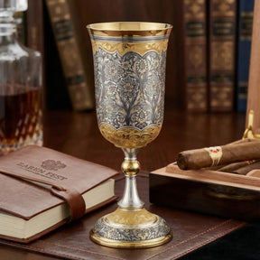 Stielglas 925 Silber vergoldet – Zaren Fest Niello - Handgravur