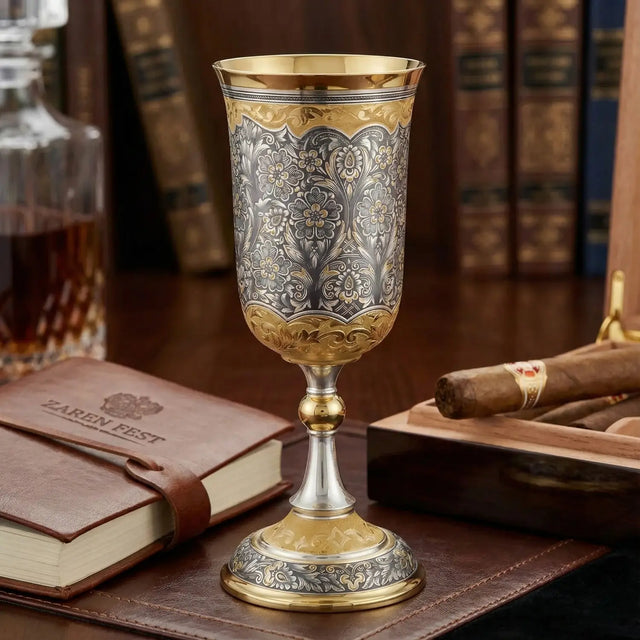 Stielglas 925 Silber vergoldet – Zaren Fest Niello - Handgravur