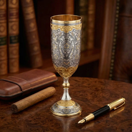 Weinpokal 925 Silber vergoldet – Zaren Fest Niello - Handgravur