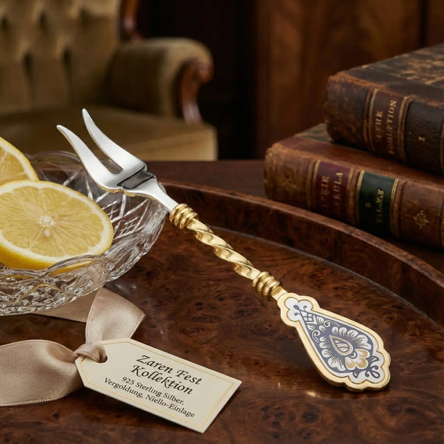 Zitronengabel Zaren Fest – 925 Silber vergoldet & Niello - Design