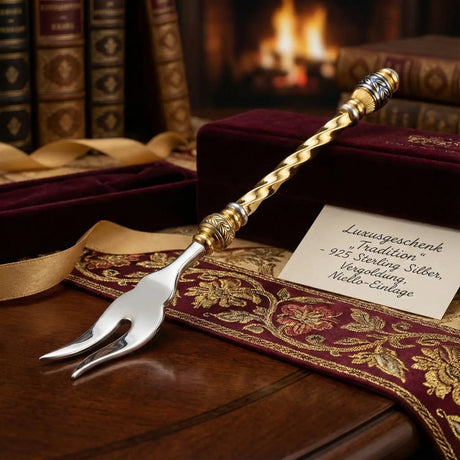 Zitronengabel 925 Silber vergoldet Tradition – Serviergabel mit Niello im edlen Ambiente