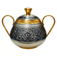 Zuckerdose 925 Silber vergoldet Niello — Deckeldose mit zwei goldenen Henkeln und floralem Niello-Blumenornament, Botanica