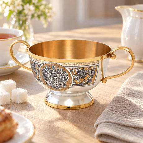 Zuckerdose 925 Silber vergoldet Souverän 200 ml — Lifestyle-Setting am Frühstückstisch