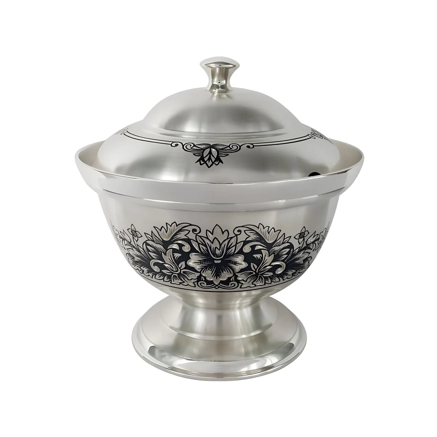 Silber Zuckerdose 925 Niello Peonia — Pokal mit Pfingstrosen-Motiv und Löffelöffnung im Deckel, SevChern, für Hochzeit & Jubiläum