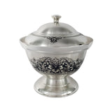 Silber Zuckerdose 925 Niello Peonia — Pokal mit Pfingstrosen-Motiv und Löffelöffnung im Deckel, SevChern, für Hochzeit & Jubiläum