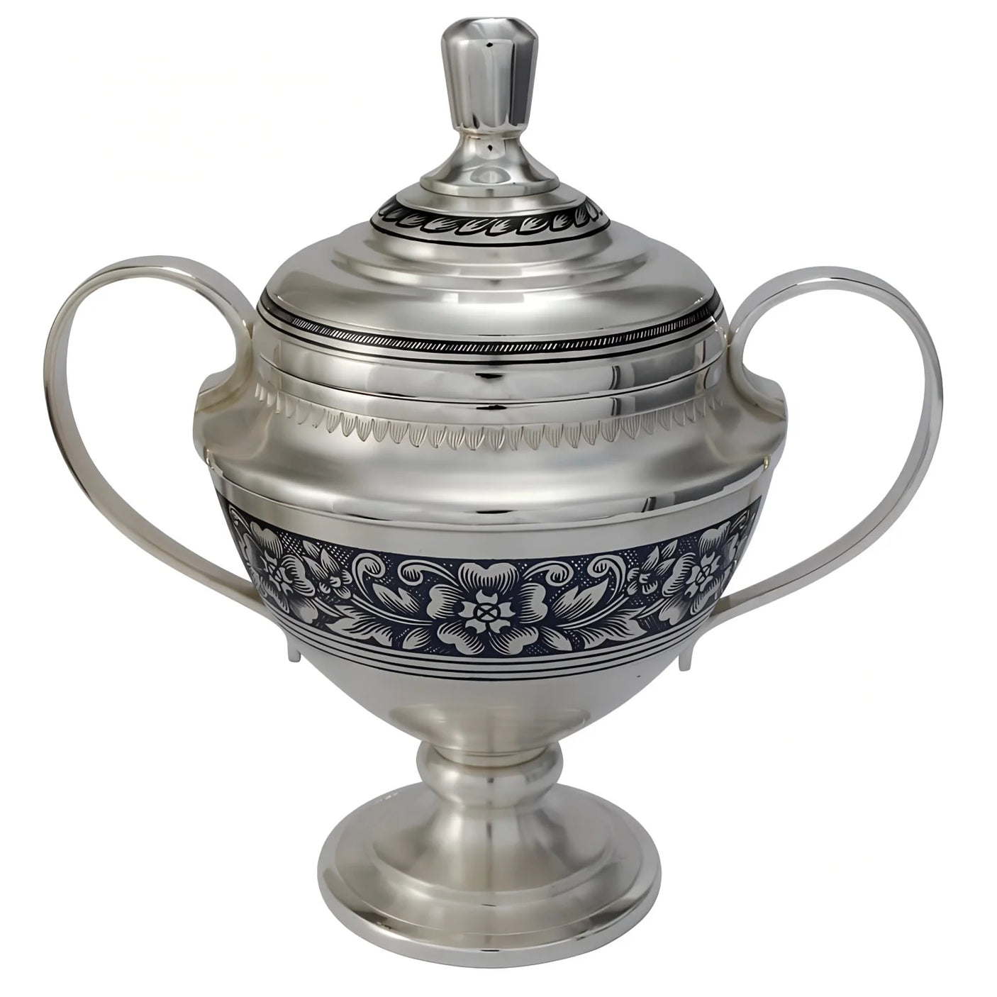 Zuckerdose 925 Silber mit Niello-Verzierung und Deckel — Premium-Tafelsilber von SevChern