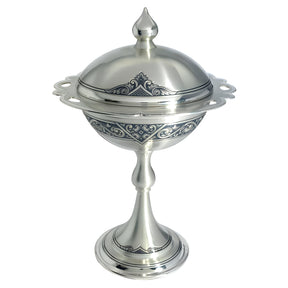 Silber Zuckerdose 925 Niello Akanthia — Pokalform auf Trompetenfuß mit Akanthus-Voluten, integrierter Löffelhalter, SevChern, erweiterbar zum Set