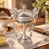Silber Tee-Geschenkservice 7-teilig Niello — Lifestyle-Setting am Teetisch