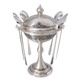 Tee-Geschenkservice 925 Silber Niello Akanthia 7-teilig — Zuckerdose mit Deckel und 6 eingehängte Teelöffel
