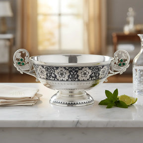 Konfektschale "Für Zwei" – Russisches Niello - Silber 925 mit Chrysopras