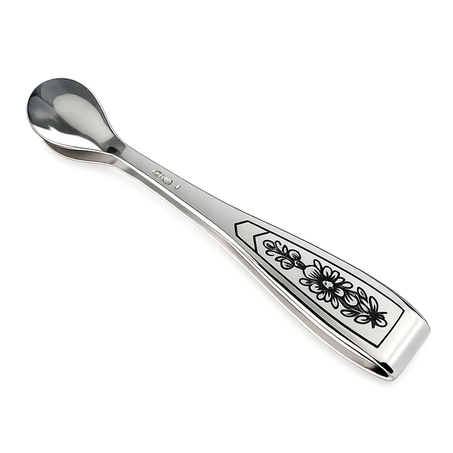 Zuckerzange aus 925 Silber mit handgearbeitetem Niello-Blumenmuster im klassischen russischen Design für Tee und Kaffee