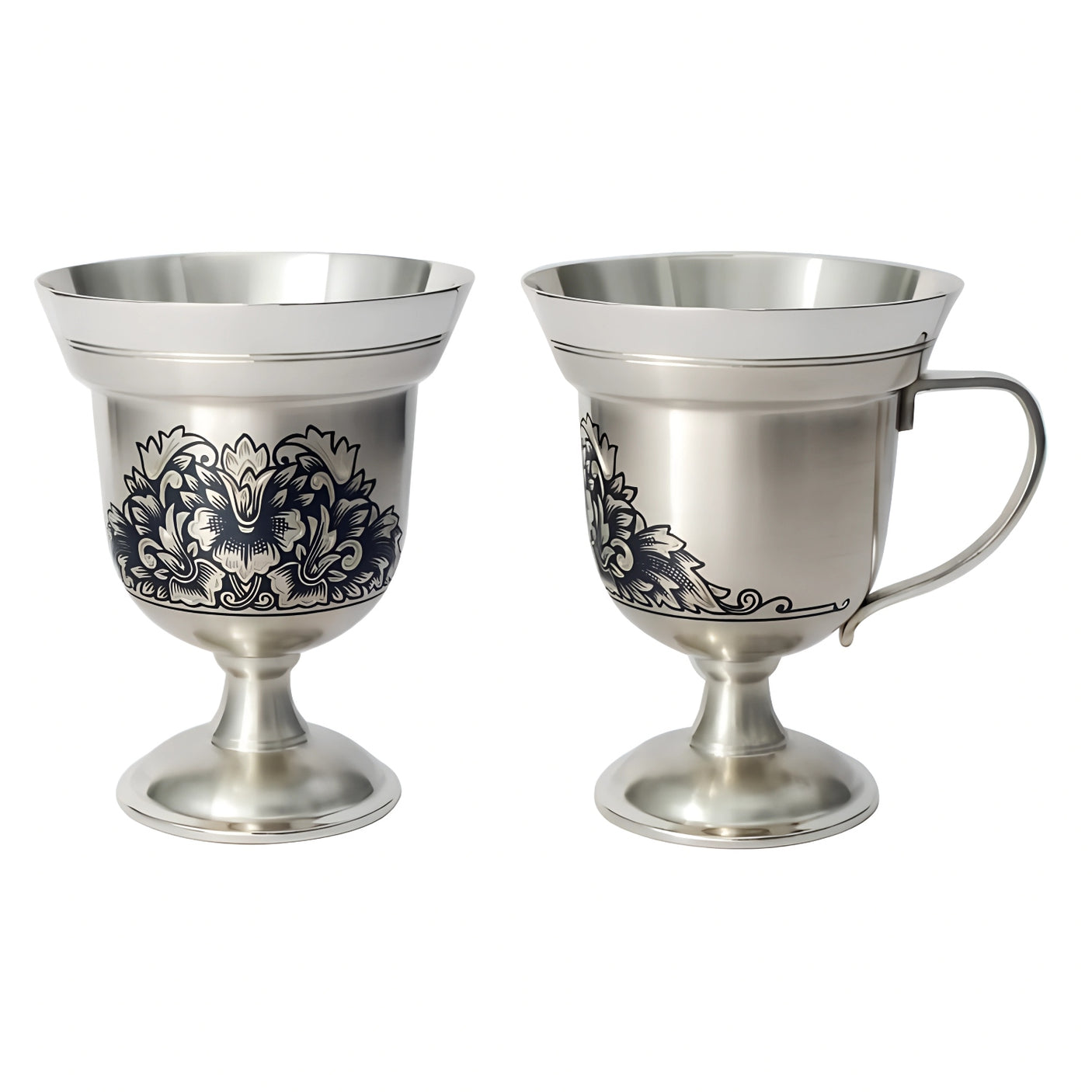 Eine Kaffeetasse aus 925 Sterling Silber mit edler Niello-Verzierung 60 ml.