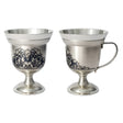 Silber Mokka-Tasse 925 Niello Peonia — Pokal-Form mit S-Henkel und Pfingstrosen-Motiv, SevChern, für Espresso-Liebhaber