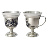 Silber Mokka-Tasse 925 Niello Peonia — Pokal-Form mit S-Henkel und Pfingstrosen-Motiv, SevChern, für Espresso-Liebhaber