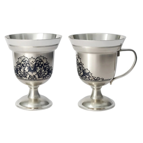 Silber Mokka-Tasse 925 Niello Peonia — Pokal-Form mit S-Henkel und Pfingstrosen-Motiv, SevChern, für Espresso-Liebhaber