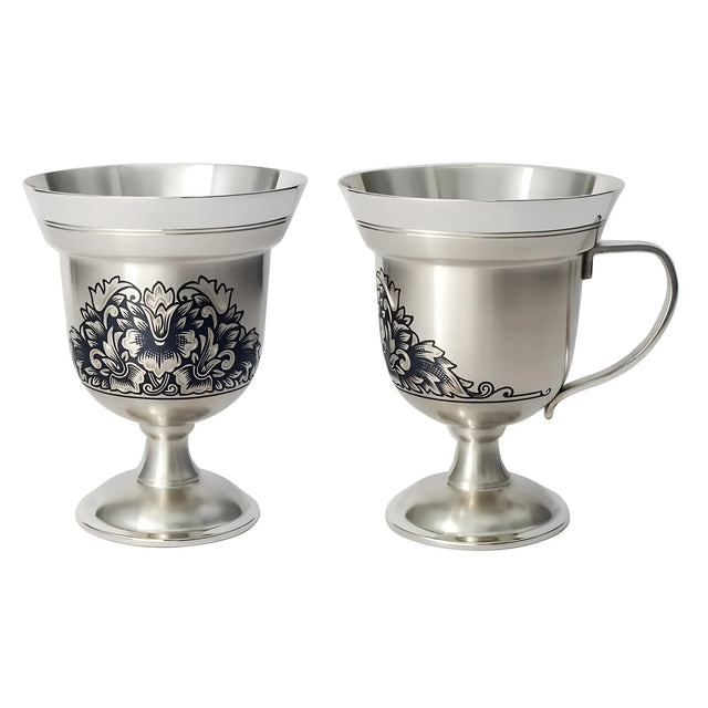 Silber Mokka-Tasse 925 Niello Peonia — Pokal-Form mit S-Henkel und Pfingstrosen-Motiv, SevChern, für Espresso-Liebhaber